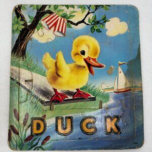 Vintage 50s Saalfield Duck Frame Puzzle Bright Graphics 7009 Akron Ohio USA MCM